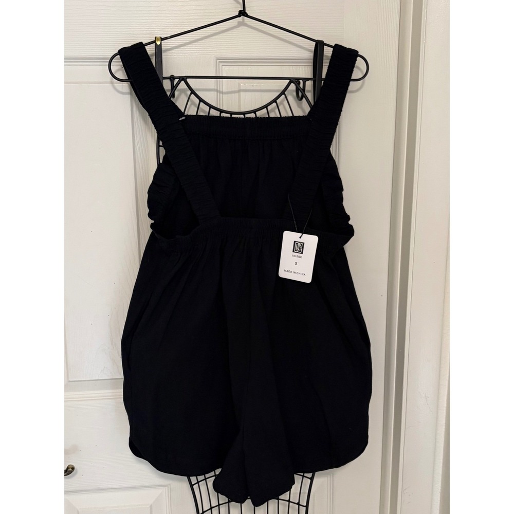 NWT QB Women's Small Black Smocked Open Back Cutout Romper